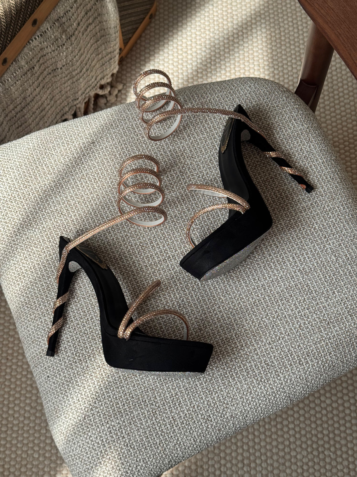 Rene Caovilla Crystal Spiral Platform Sandals