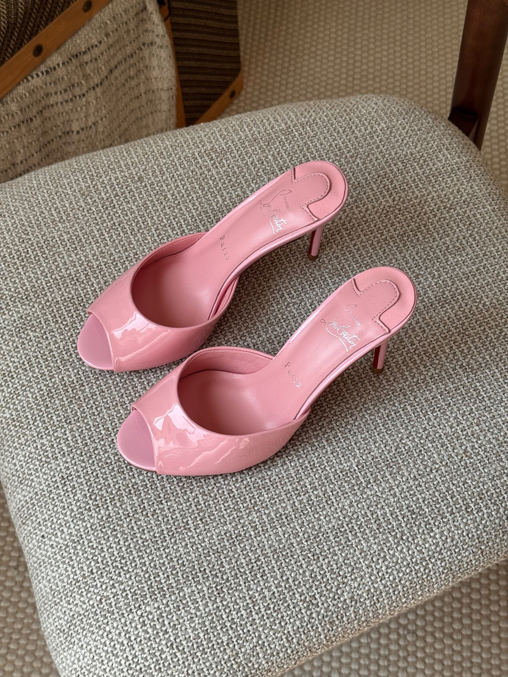 Christian Louboutin Glossy Peep-Toe Stiletto Mules