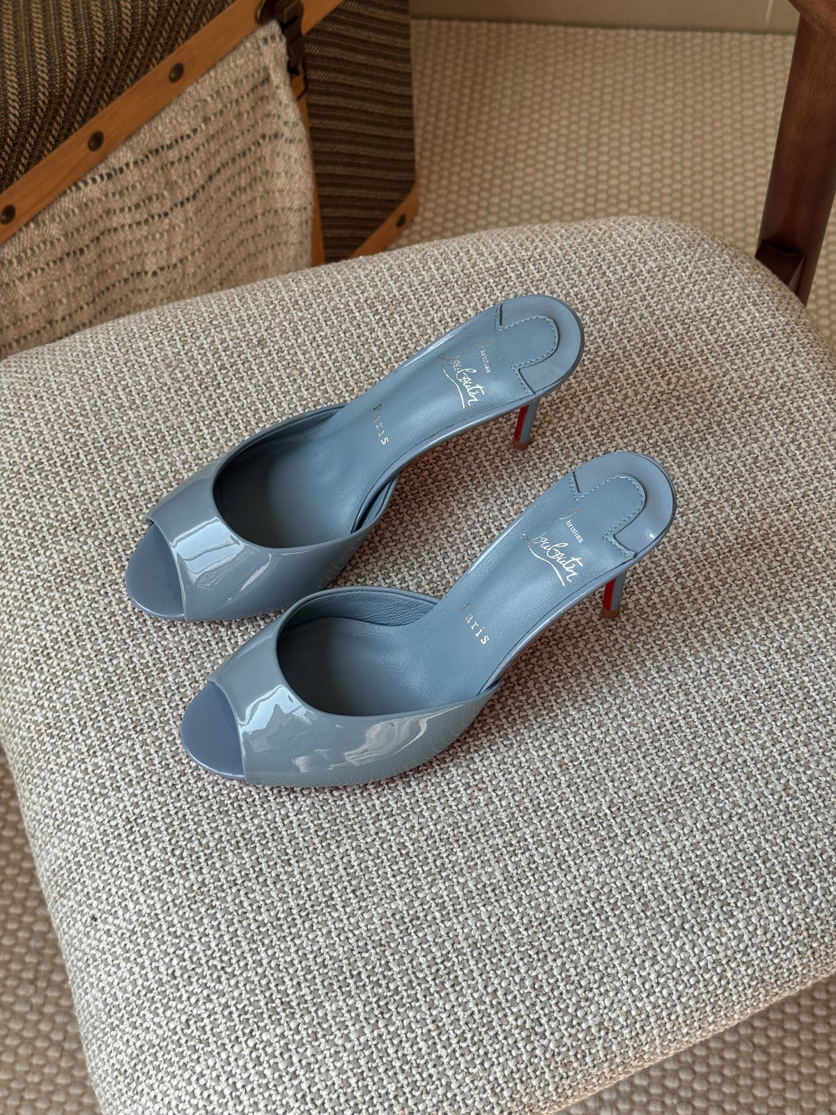 Christian Louboutin Glossy Peep-Toe Stiletto Mules