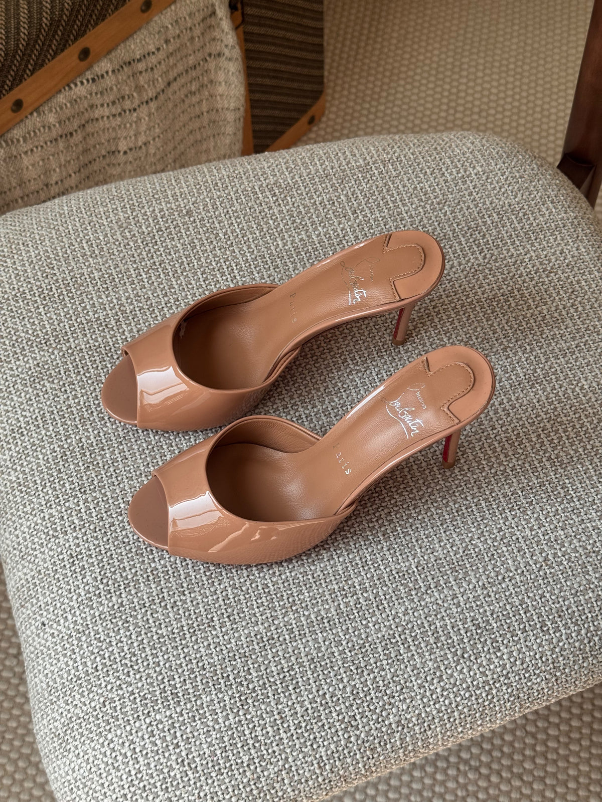 Christian Louboutin Glossy Peep-Toe Stiletto Mules