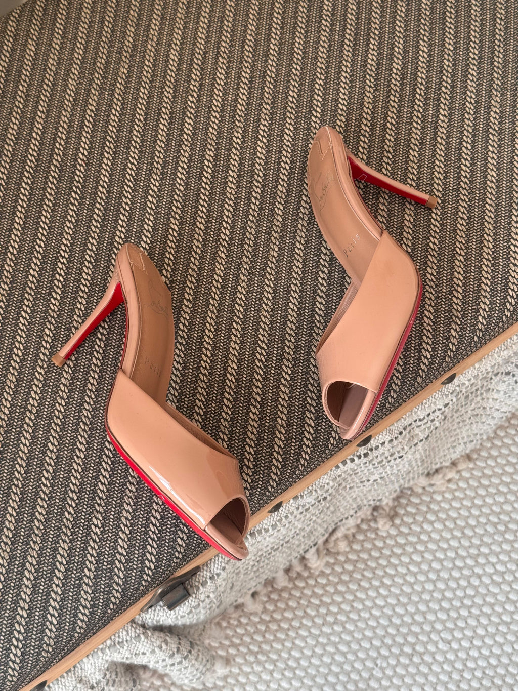 Christian Louboutin Glossy Peep-Toe Stiletto Mules