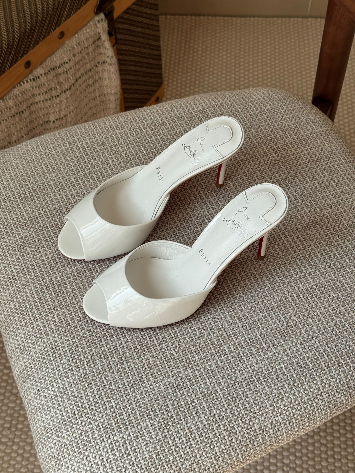 Christian Louboutin Glossy Peep-Toe Stiletto Mules