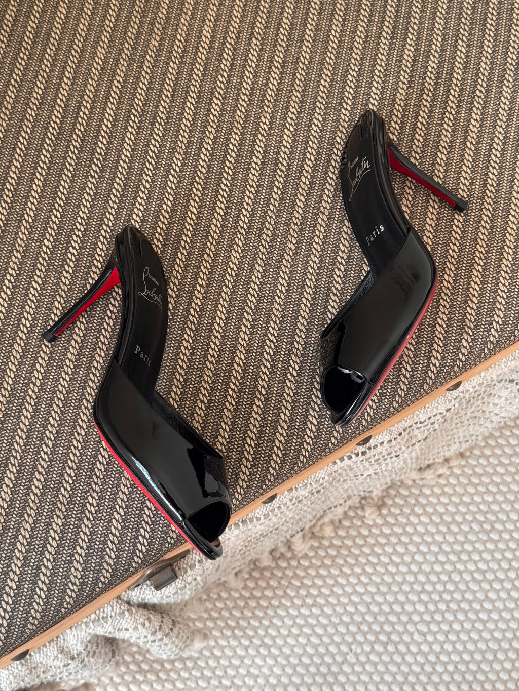 Christian Louboutin Glossy Peep-Toe Stiletto Mules