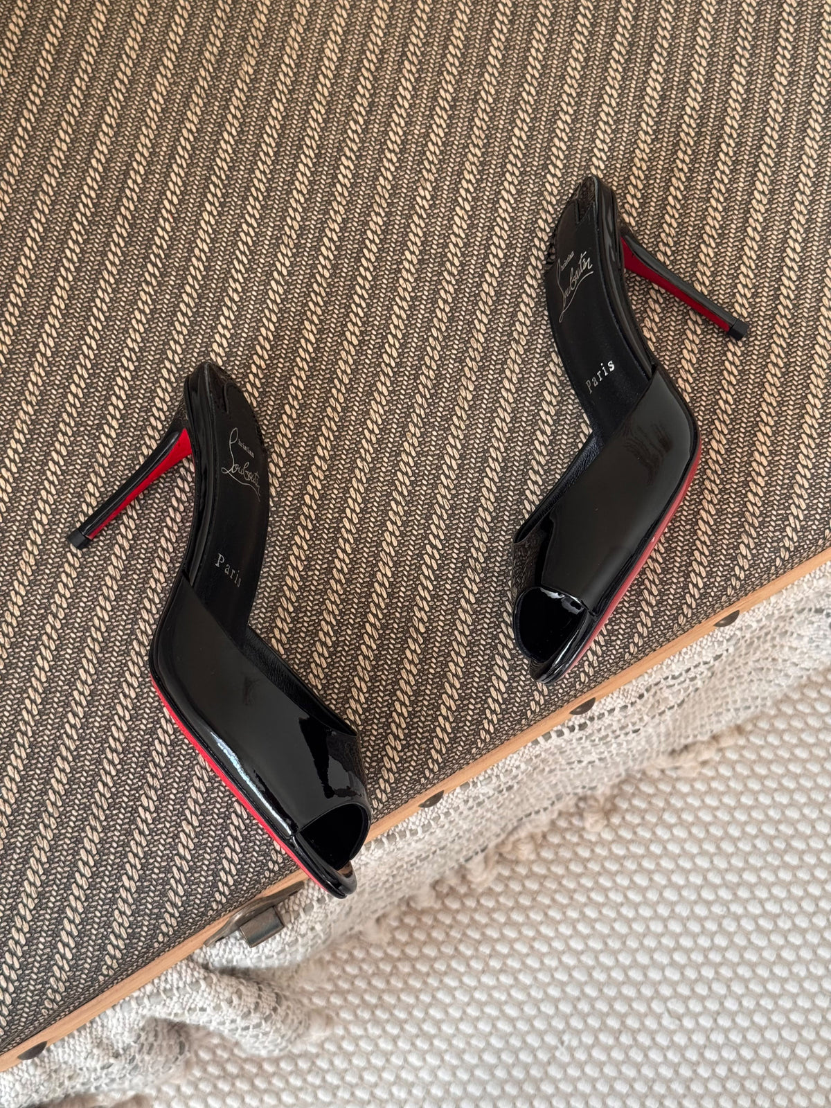 Christian Louboutin Glossy Peep-Toe Stiletto Mules