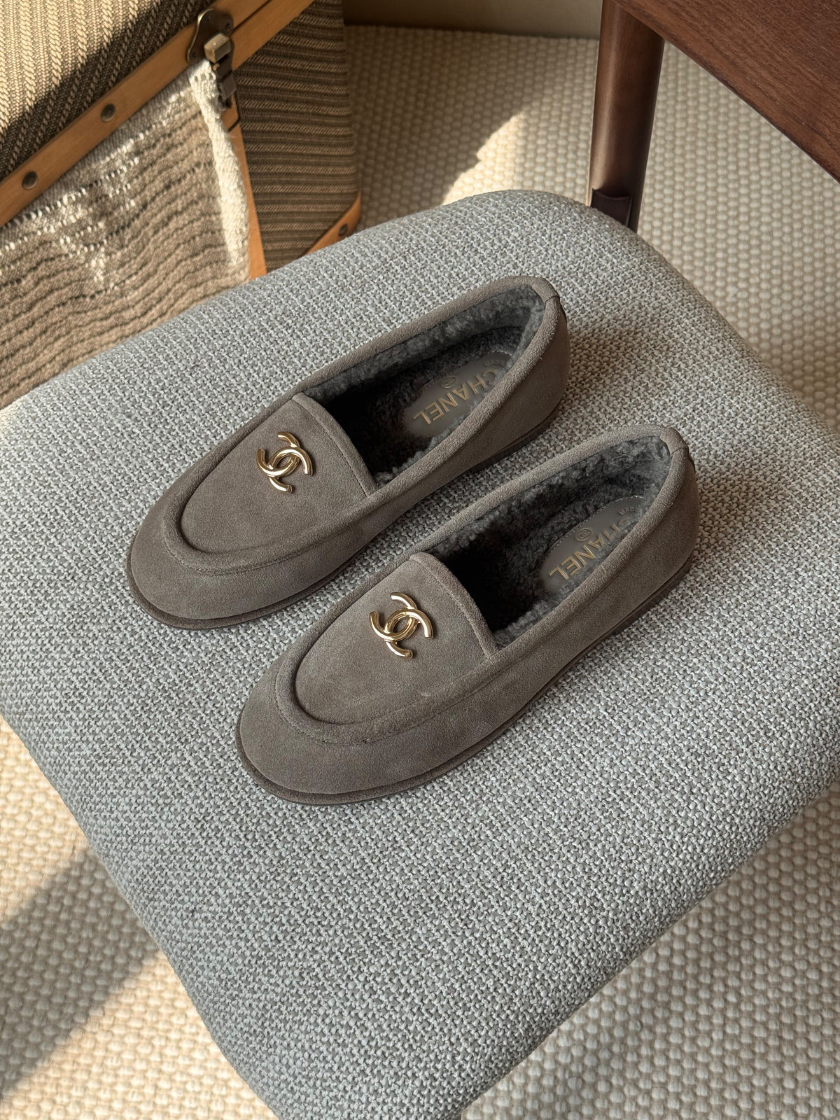 CHANEL Lined Logo Loafers