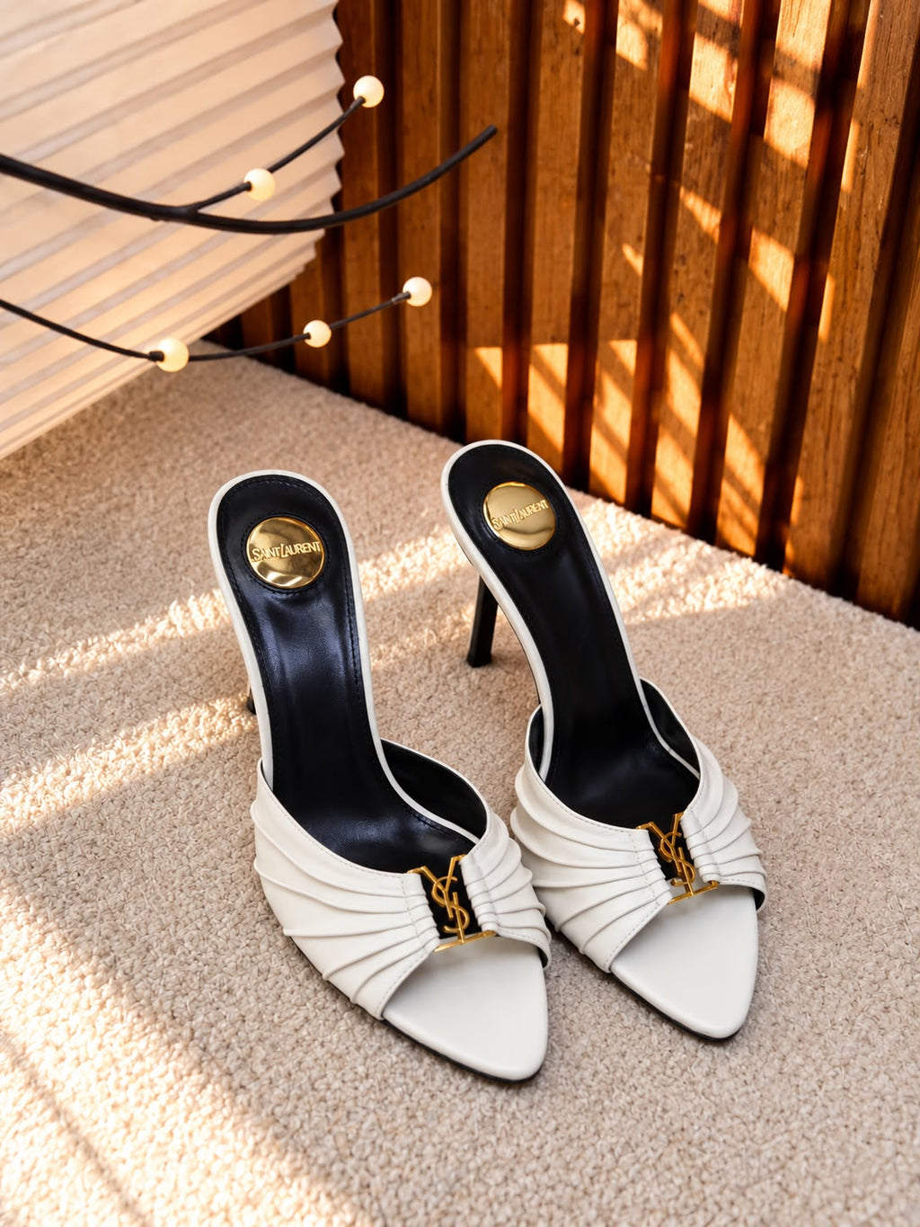 Saint Laurent Pleated Monogram Heeled Mules