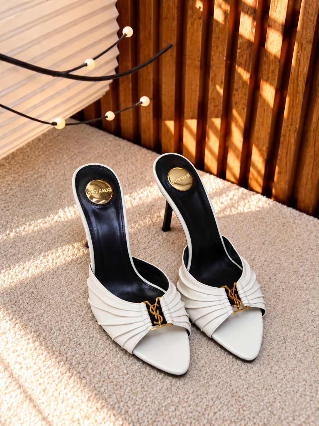 Saint Laurent Pleated Monogram Heeled Mules