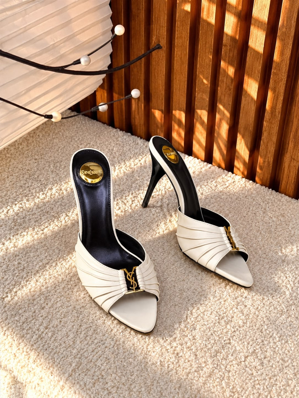 Saint Laurent Pleated Monogram Heeled Mules