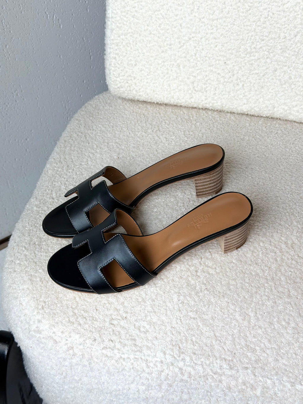 HERMES H-Strap Block-Heel Slides