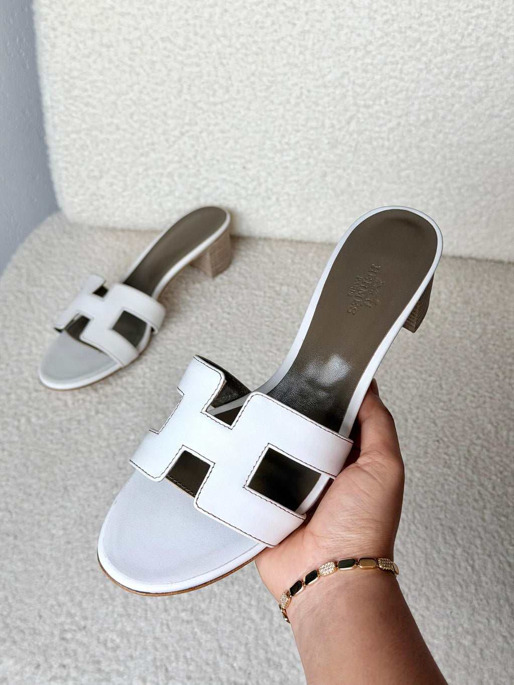 HERMES H-Strap Block-Heel Slides