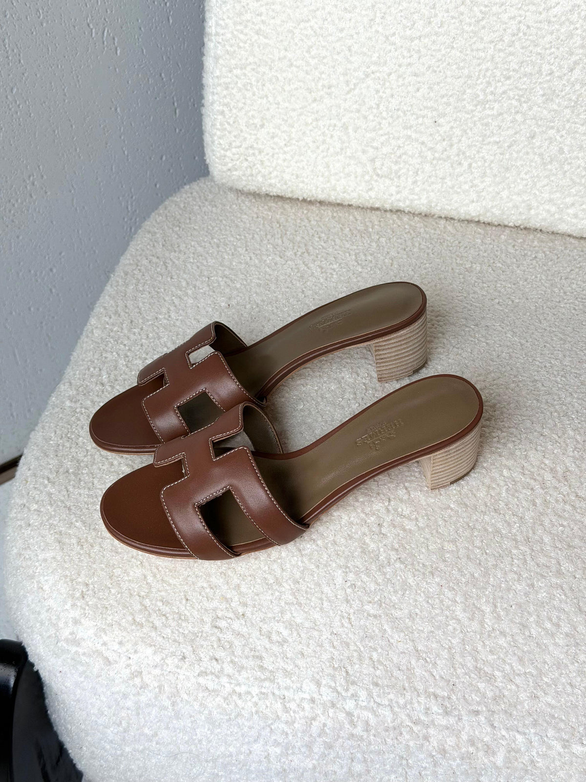 HERMES H-Strap Block-Heel Slides