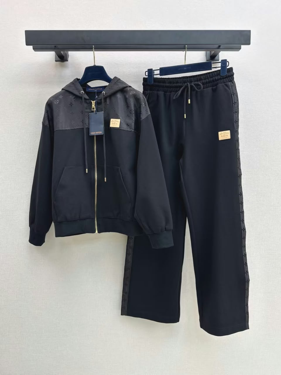 LV Monogram-Panel Zip Hoodie and Wide-Leg Trousers Set
