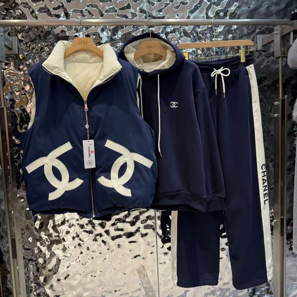CHANEL Vest Hoodie and Trousers Three-Piece Set