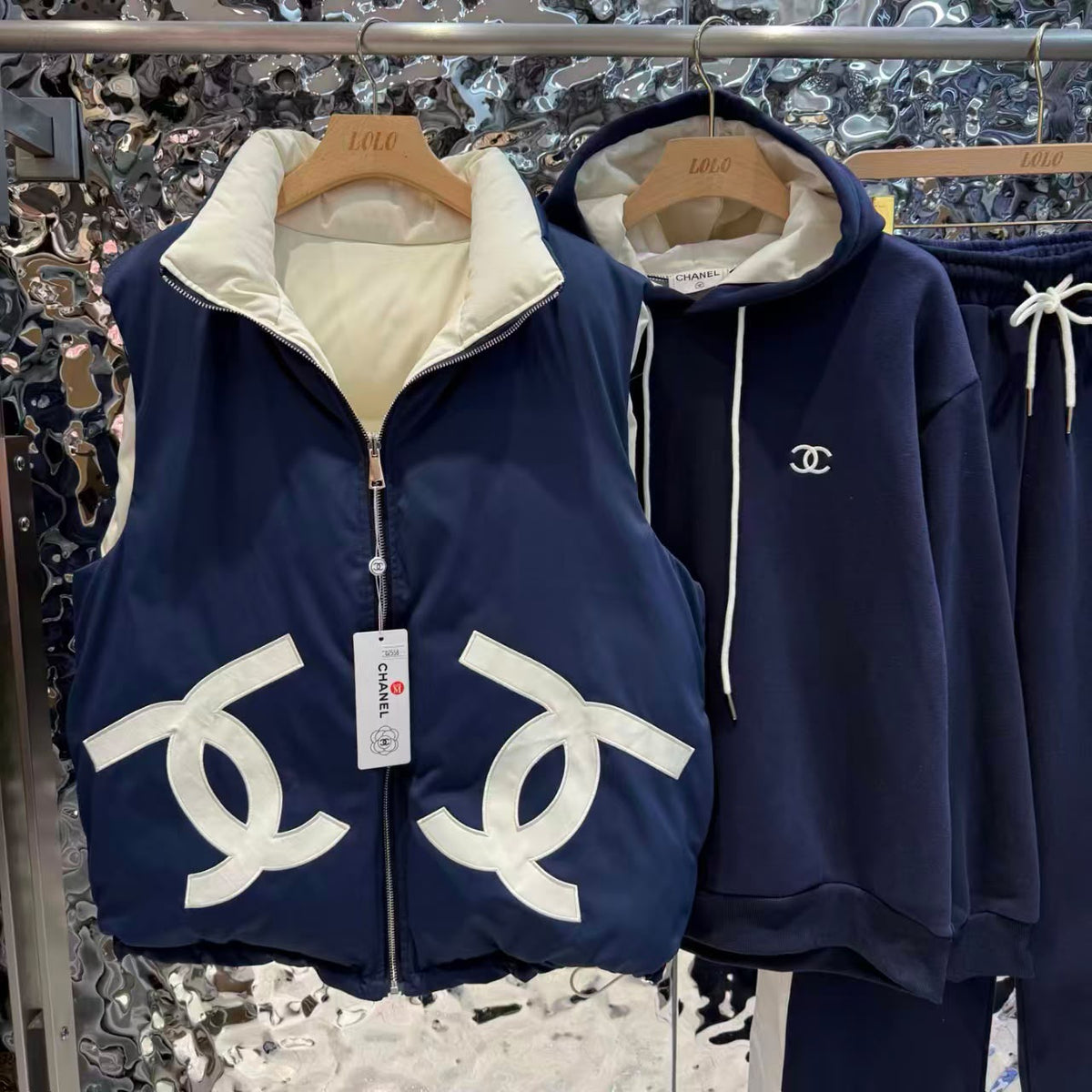 CHANEL Vest Hoodie and Trousers Three-Piece Set