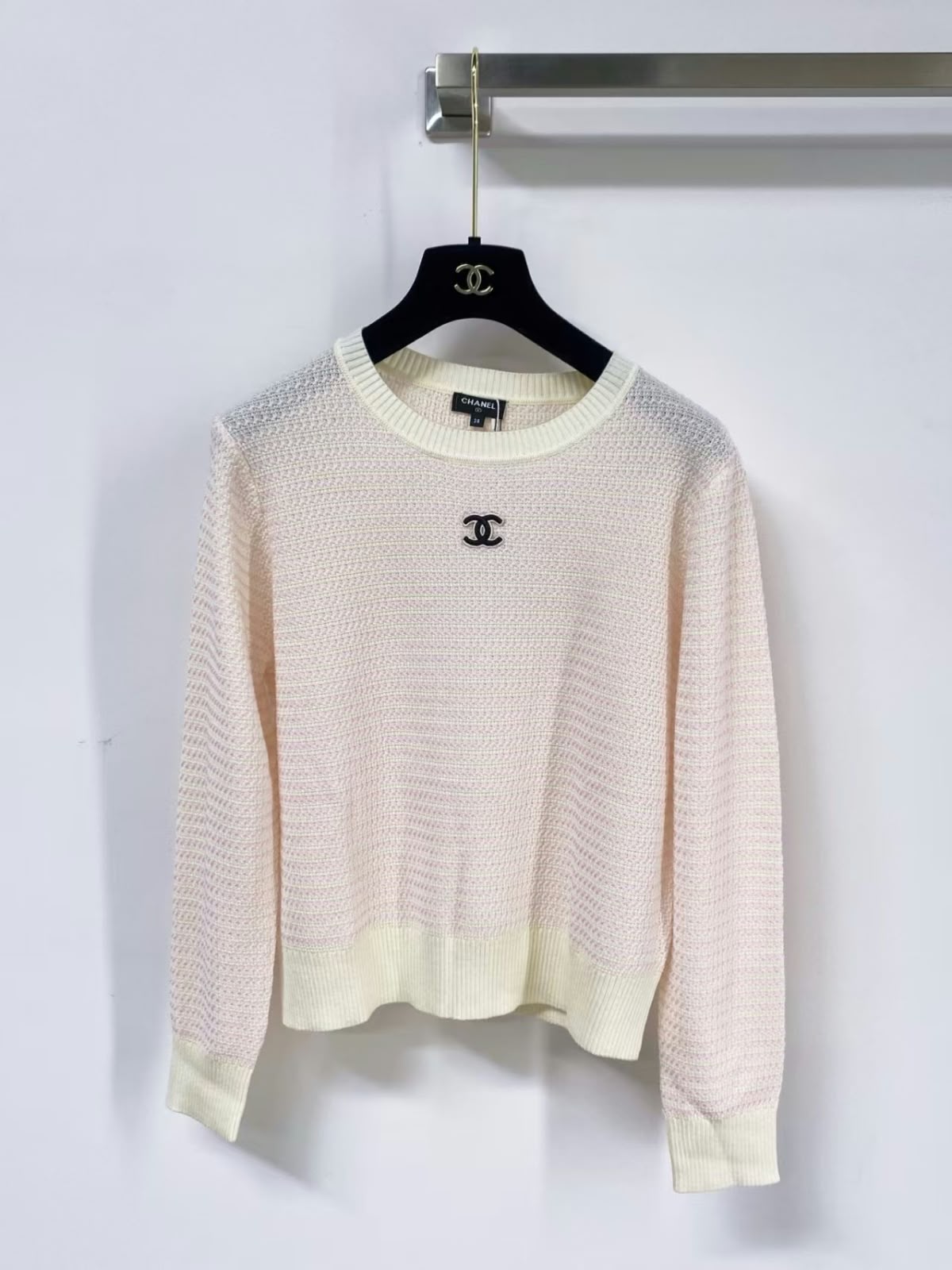 CHANEL Textured Logo Crewneck Sweater