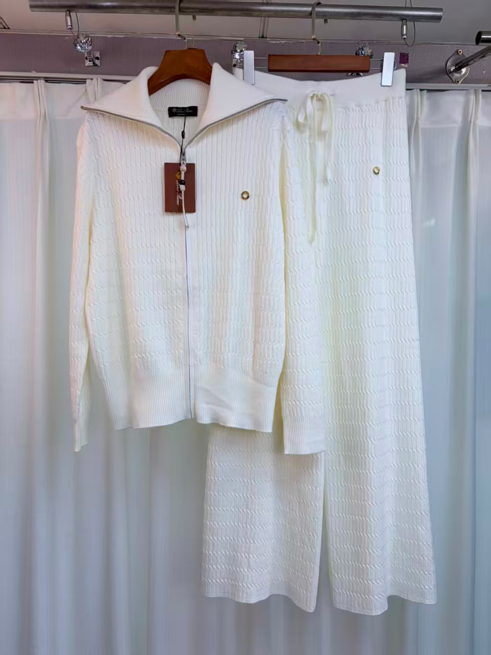 Loro Piana Textured Zip Cardigan and Wide-Leg Trousers Set