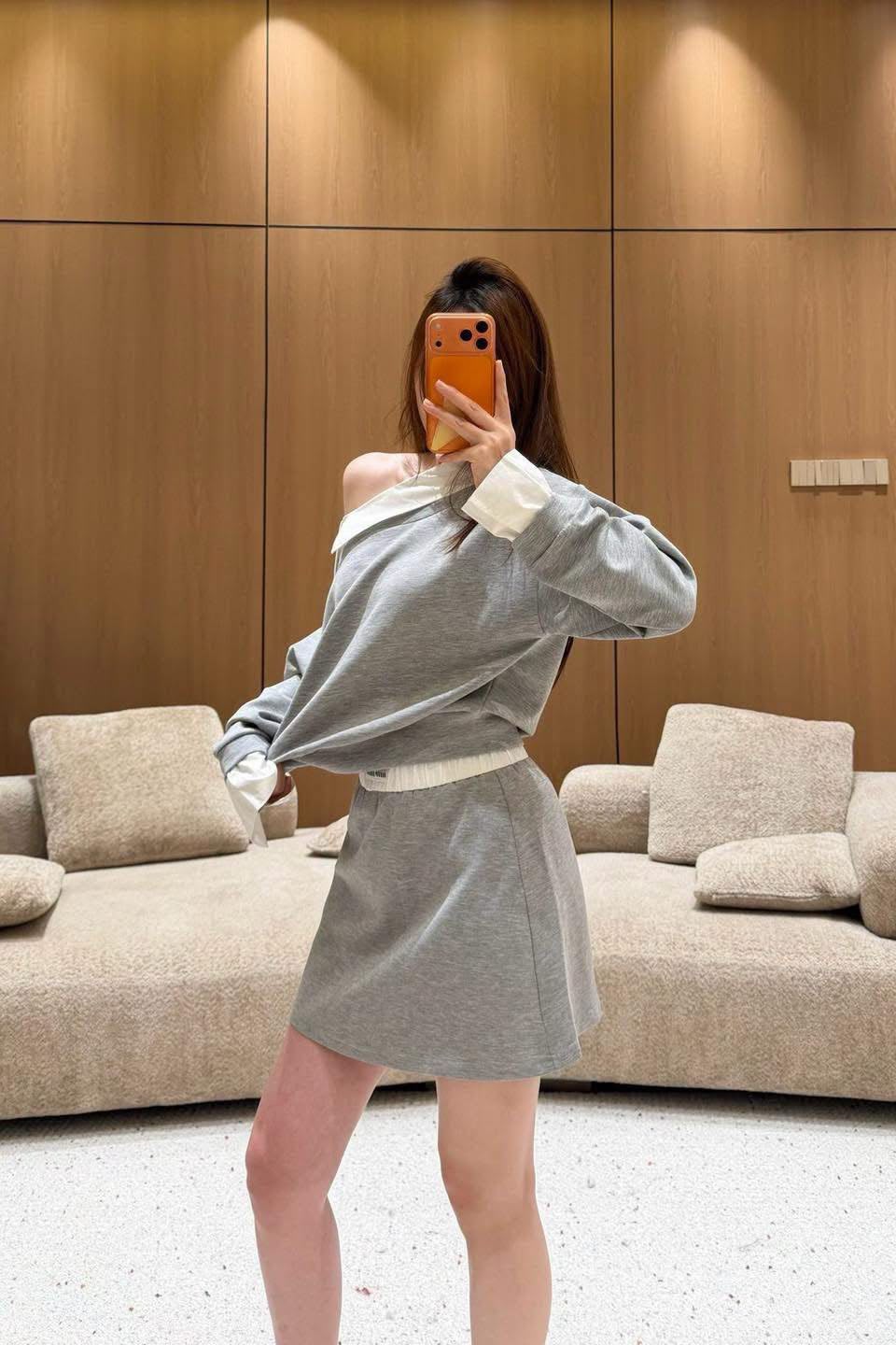 Miu Miu Contrast-Collar Top and Mini Skirt Set