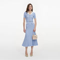 Self-Portrait Contrast-Collar Belted Midi Dress