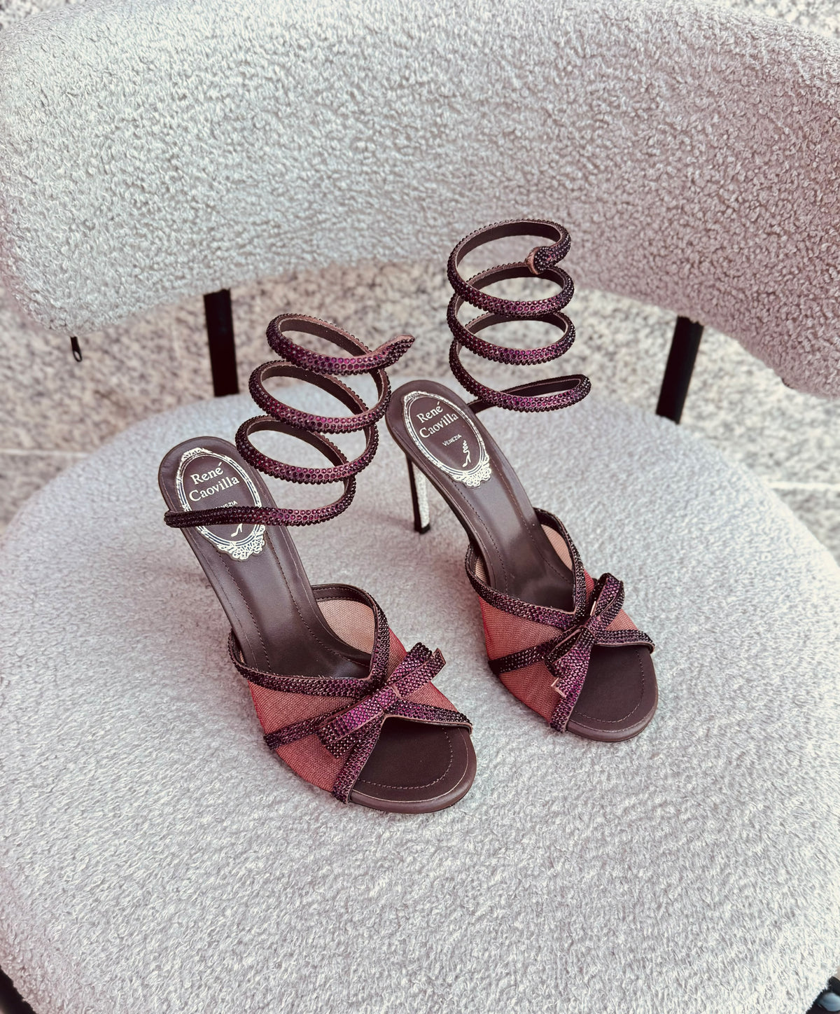 Rene Caovilla Spiral Ankle Sandals