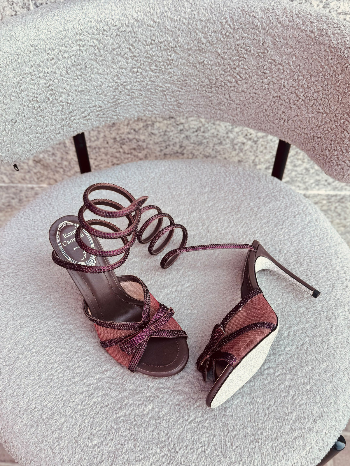 Rene Caovilla Spiral Ankle Sandals
