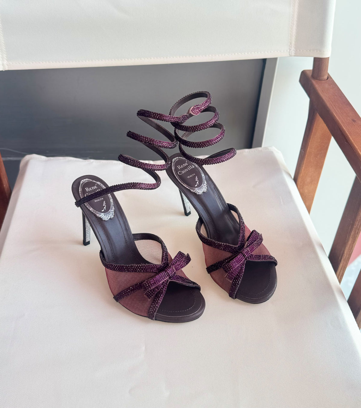 Rene Caovilla Spiral Ankle Sandals