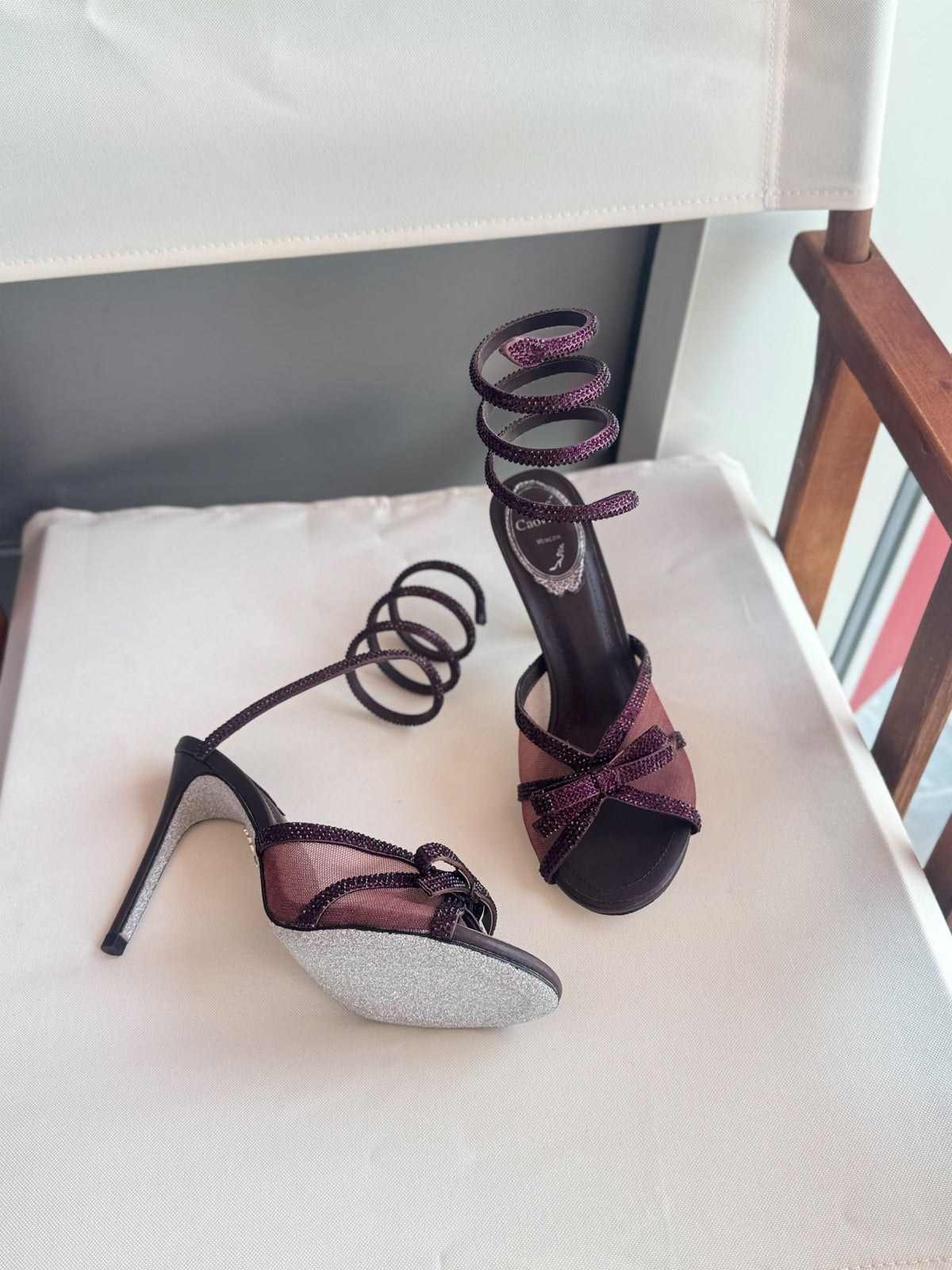 Rene Caovilla Spiral Ankle Sandals