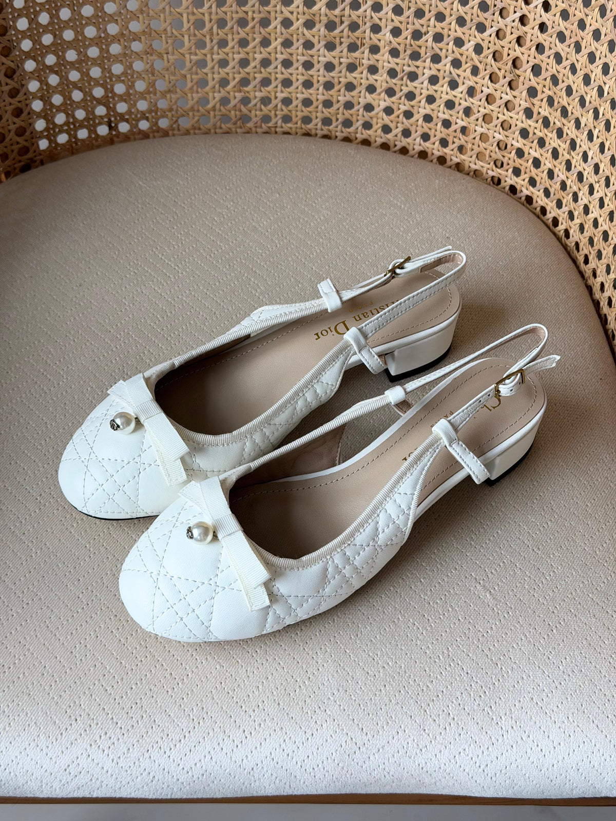 Dior Quilted Bow Slingbacks