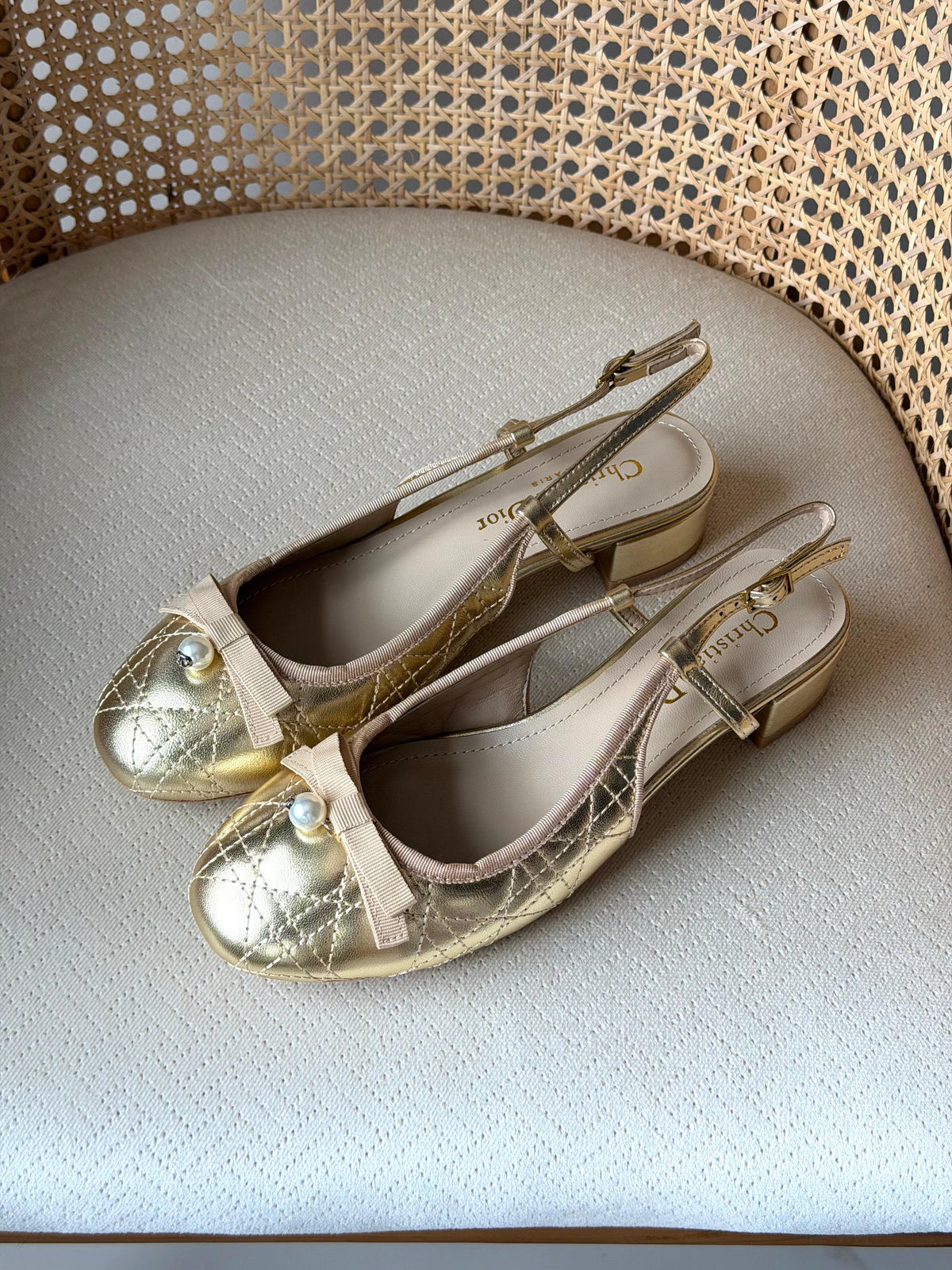 Dior Quilted Bow Slingbacks