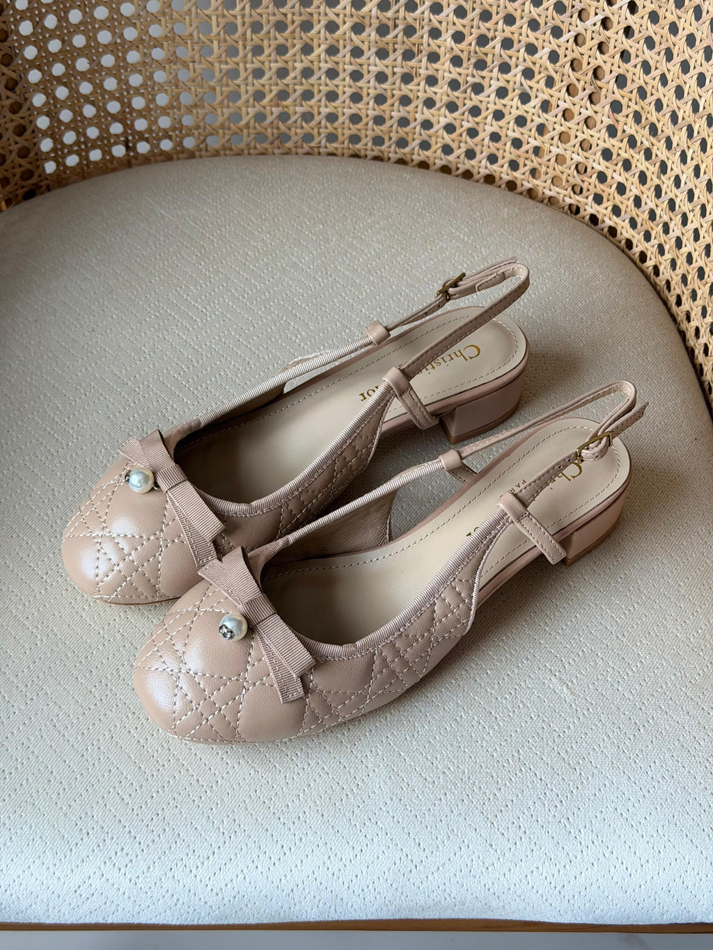 Dior Quilted Bow Slingbacks