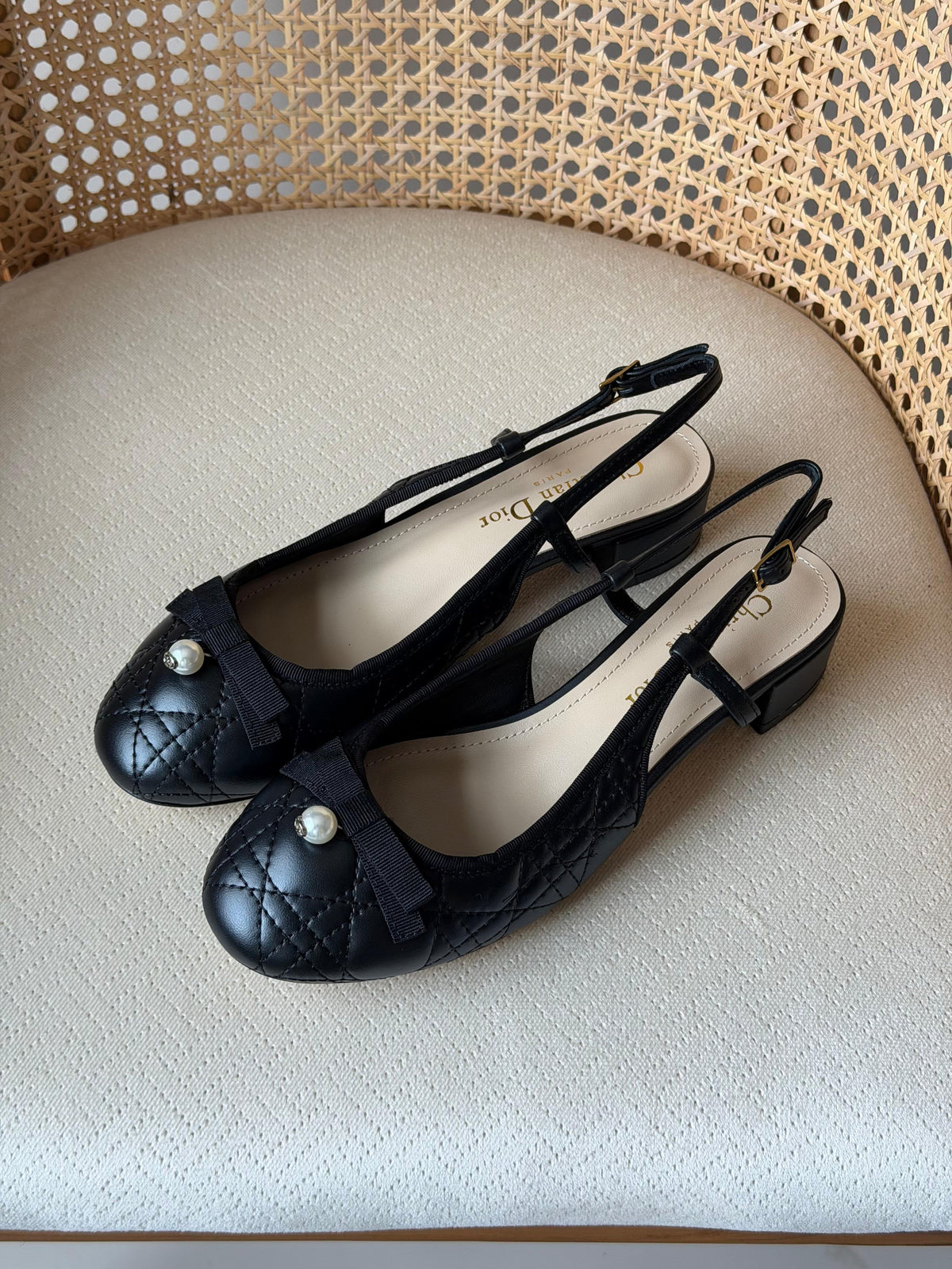 Dior Quilted Bow Slingbacks